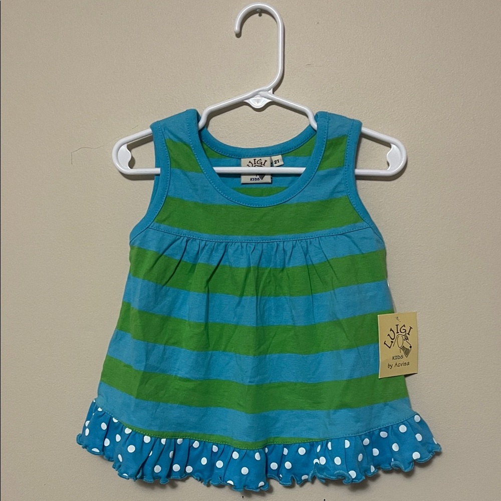 New Boutique- Blue and Green Striped Kids Top - 2T
